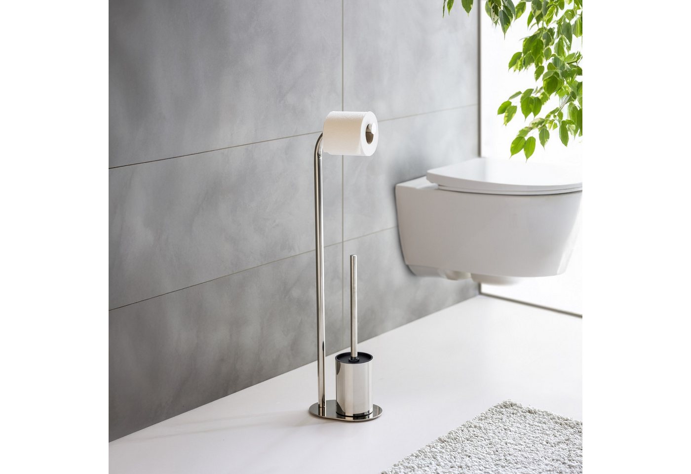 WENKO WC-Garnitur Levante, freistehender Toilettenpapierhalter mit WC-Bürste, Edelstahl rostfrei – Bild 2 von 5