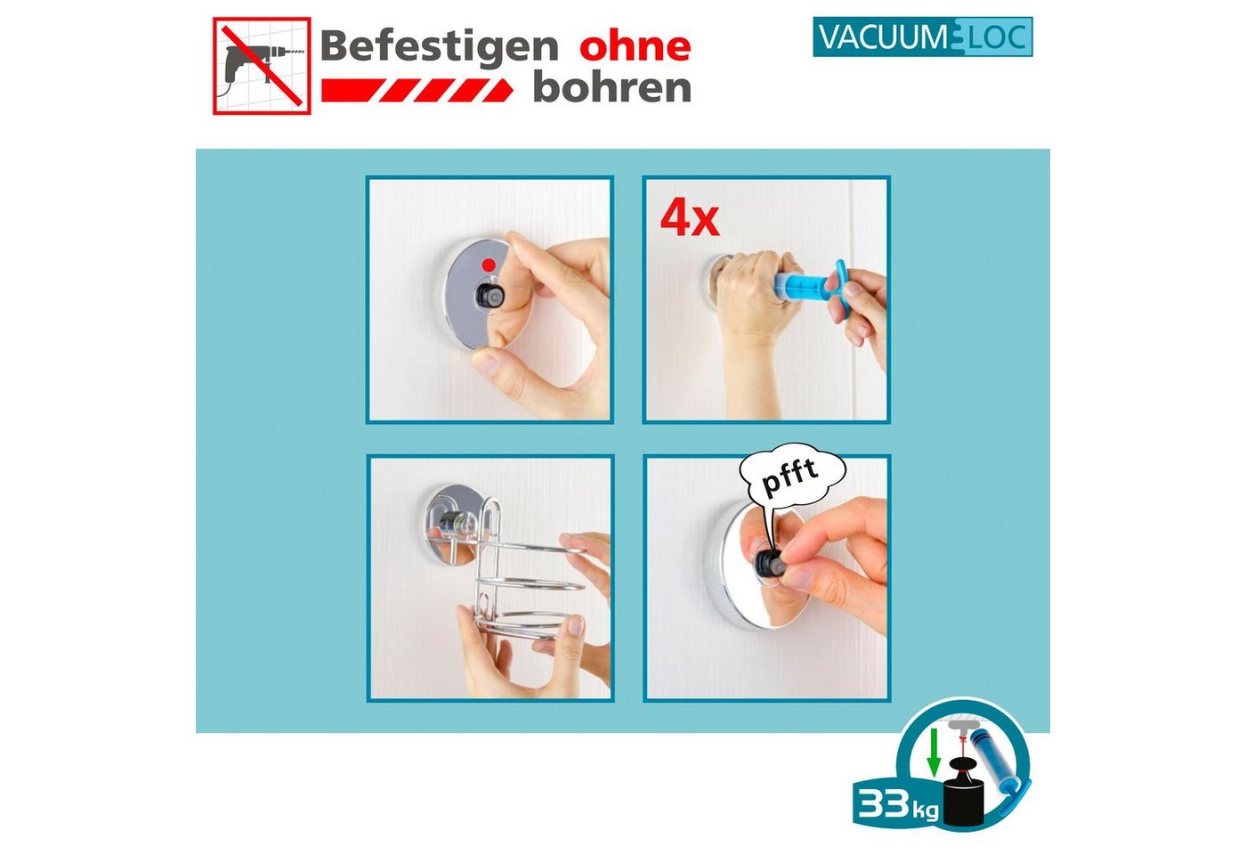 WENKO WC-Garnitur Quadro, WC-Bürstenhalter mit Klobürste zur Wandbefestigung ohne Bohren – Bild 2 von 4