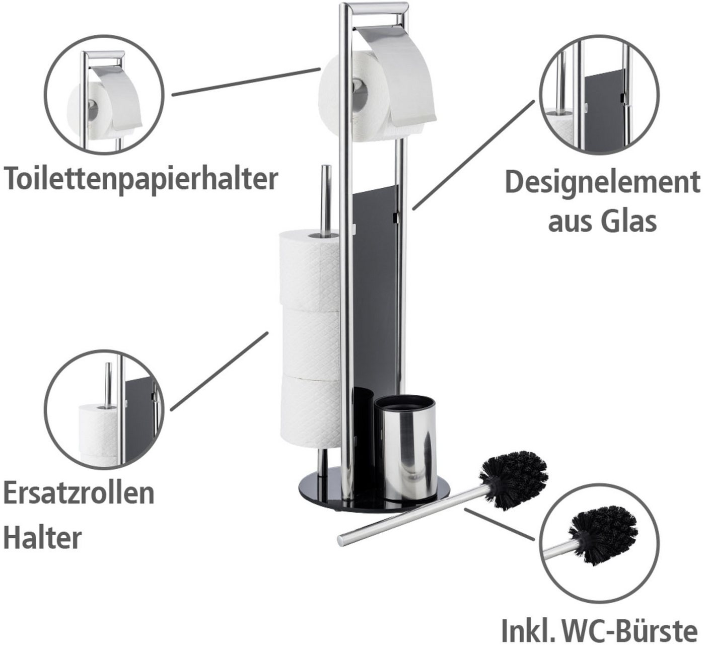 WENKO WC-Garnitur Ravina, Stand WC-Garnitur, Toilettenpapierhalter, Rollenhalter & WC-Bürste – Bild 2 von 5