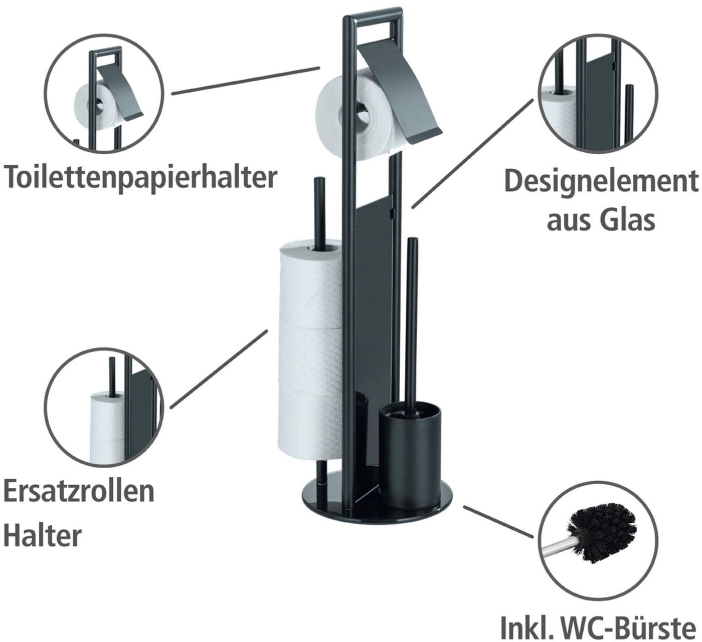 WENKO WC-Garnitur Ravina, Stand WC-Garnitur, Toilettenpapierhalter, Rollenhalter & WC-Bürste – Bild 3 von 5