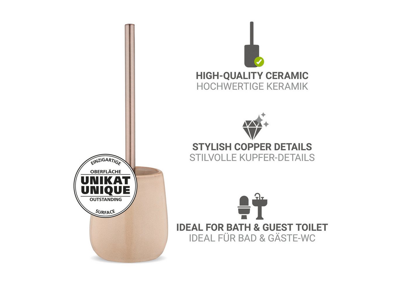 WENKO WC-Garnitur Sirmione, Keramik, individuelle Glasur, Toilettenbürste mit Kunststoffabdeckung – Bild 4 von 5