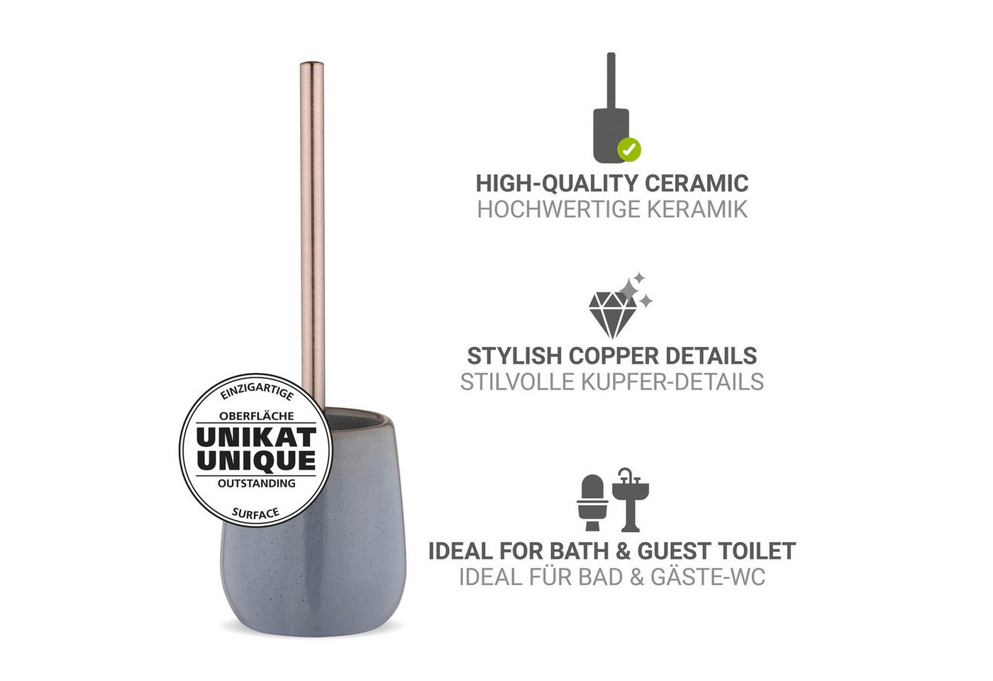 WENKO WC-Garnitur Sirmione, Keramik, individuelle Glasur, Toilettenbürste mit Kunststoffabdeckung – Bild 4 von 5