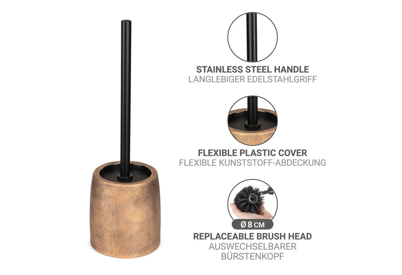 WENKO WC-Garnitur Tremea, Keramik in bronze matt, Toilettenbürste mit Kunststoffabdeckung – Bild 5 von 5