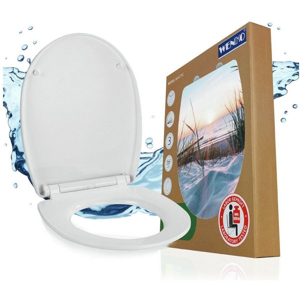 WENKO WC-Sitz Baltic, glänzender Toilettensitz aus Thermoplast mit Motiv, Absenkautomatik