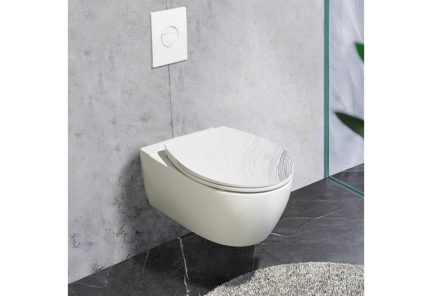 WENKO WC-Sitz Menin, Toilettensitz aus Duroplast mit Relief-Oberfläche, Absenkautomatik – Bild 2 von 5
