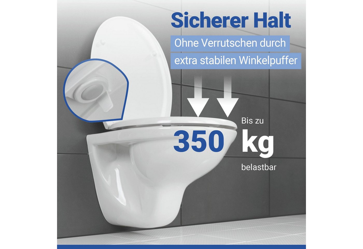 WENKO WC-Sitz Rieti, strapazierfähiger Toilettensitz, belastbar bis 350 kg, Absenkautomatik – Bild 2 von 5