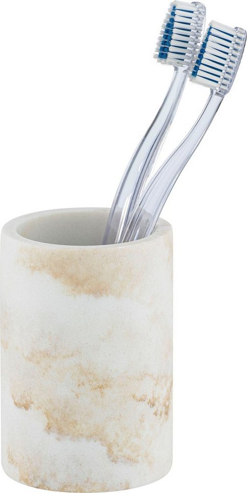 WENKO Zahnputzbecher Odos, Marmor Optik, aus stabilem Polyresin – Bild 4 von 5