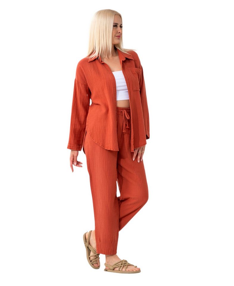WENOR Hemdbluse Damen Musselin Oversize Bluse Langarm Einheitsgröße 34-42 – Bild 5 von 5