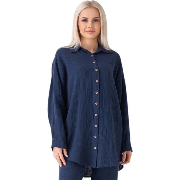 WENOR Hemdbluse Oversize Musselin Hemd 100 % Baumwolle, Kokosknöpfe, Einheitsgröße