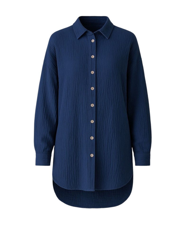 WENOR Hemdbluse Oversize Musselin Hemd 100 % Baumwolle, Kokosknöpfe, Einheitsgröße – Bild 2 von 5