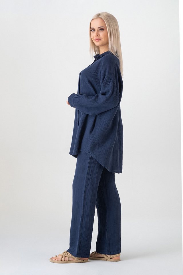 WENOR Hemdbluse Oversize Musselin Hemd 100 % Baumwolle, Kokosknöpfe, Einheitsgröße – Bild 3 von 5