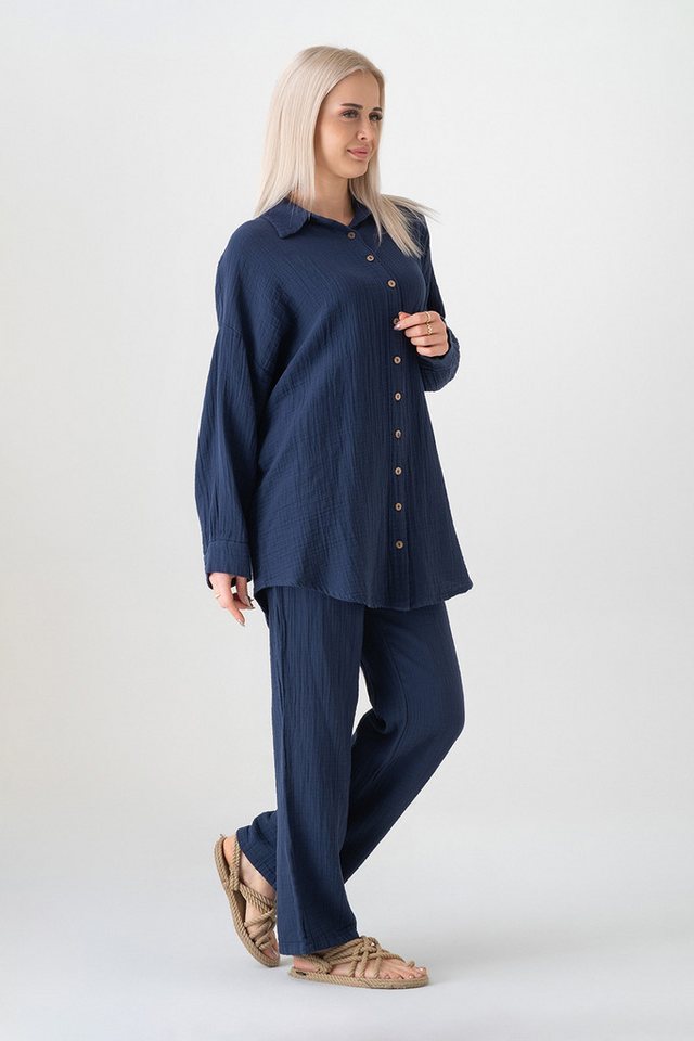 WENOR Hemdbluse Oversize Musselin Hemd 100 % Baumwolle, Kokosknöpfe, Einheitsgröße – Bild 4 von 5
