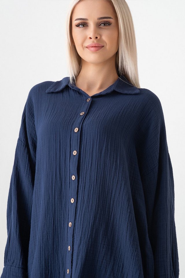 WENOR Hemdbluse Oversize Musselin Hemd 100 % Baumwolle, Kokosknöpfe, Einheitsgröße – Bild 5 von 5