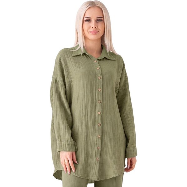 WENOR Hemdbluse Oversize Musselin Hemd 100 % Baumwolle, Kokosknöpfe, Einheitsgröße Nachhaltiger Kokosknopf, luftige Oversize-Passform