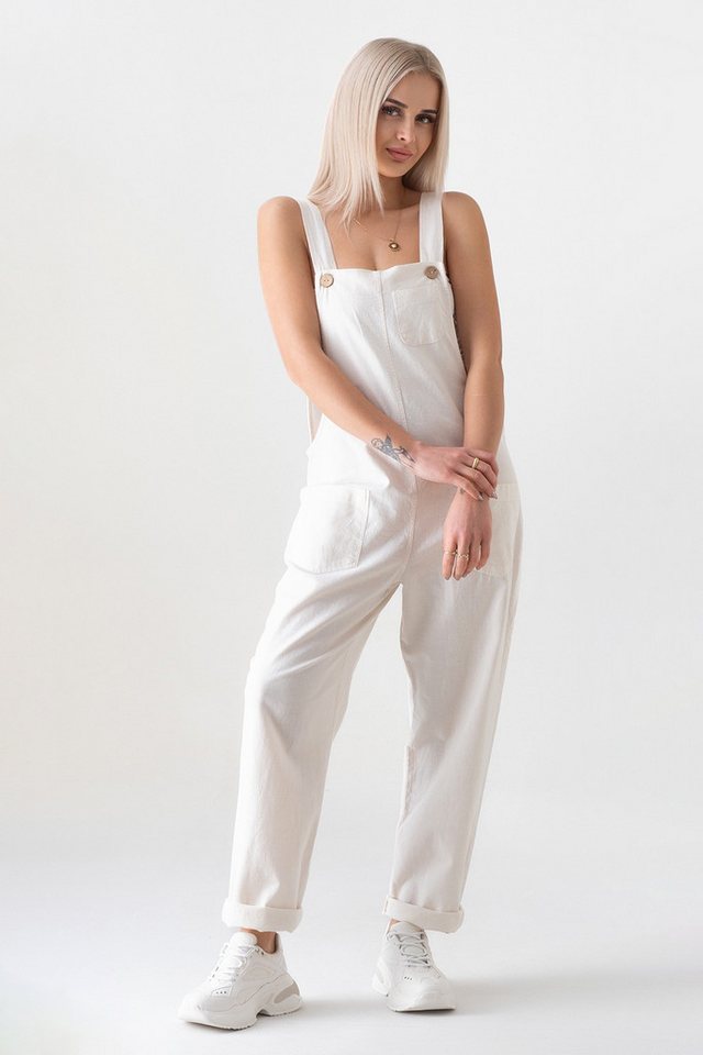 WENOR Jumpsuit Leinen mit Taschen, verstellbar, Overall Gr. 34–46 Naturfaser, Träger mit 3-fach Knopfverstellung – Bild 2 von 5