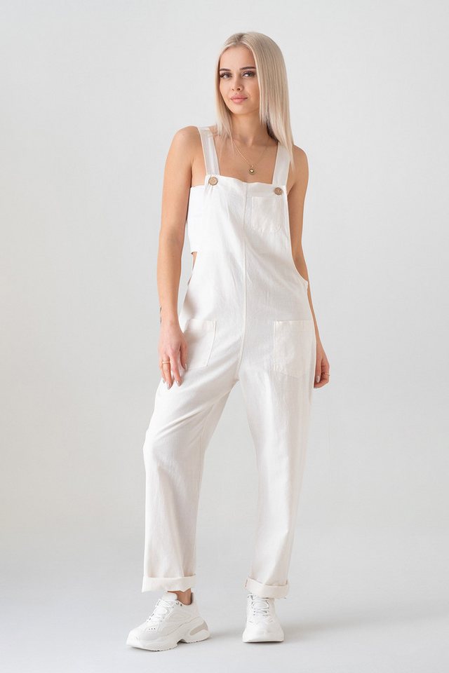 WENOR Jumpsuit Leinen mit Taschen, verstellbar, Overall Gr. 34–46 Naturfaser, Träger mit 3-fach Knopfverstellung – Bild 3 von 5