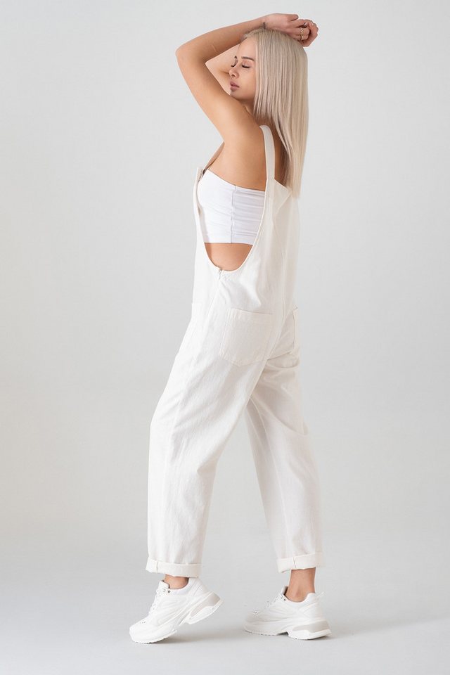 WENOR Jumpsuit Leinen mit Taschen, verstellbar, Overall Gr. 34–46 Naturfaser, Träger mit 3-fach Knopfverstellung – Bild 4 von 5