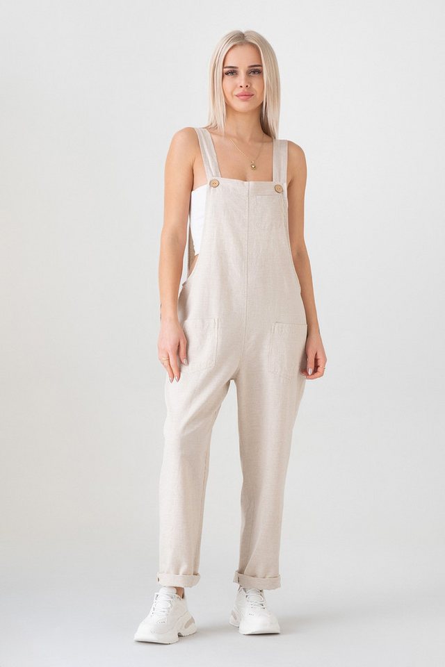 WENOR Jumpsuit Leinen mit Taschen, verstellbar, Overall Gr. 34–46 Naturfaser, Träger mit 3-fach Knopfverstellung – Bild 2 von 5