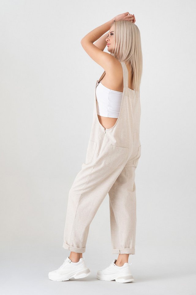 WENOR Jumpsuit Leinen mit Taschen, verstellbar, Overall Gr. 34–46 Naturfaser, Träger mit 3-fach Knopfverstellung – Bild 3 von 5
