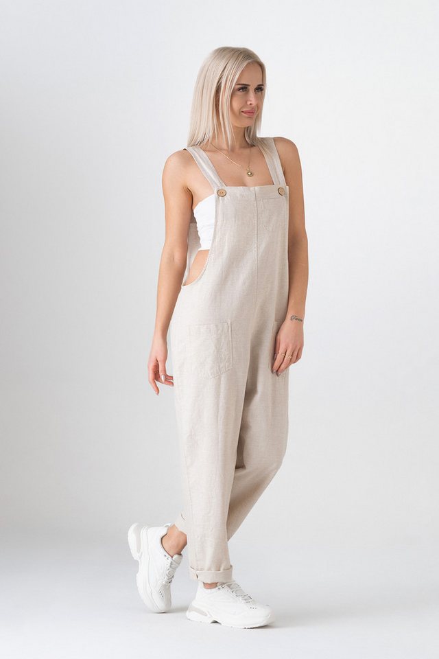WENOR Jumpsuit Leinen mit Taschen, verstellbar, Overall Gr. 34–46 Naturfaser, Träger mit 3-fach Knopfverstellung – Bild 4 von 5