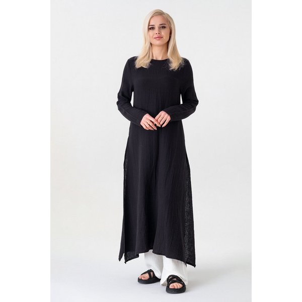 WENOR Longtunika Damen Musselin Longbluse Langarm mit Seitenschlitzen Modest Fashion extra langer Schnitt für bedeckte Looks