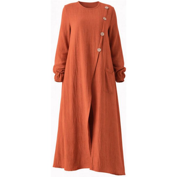 WENOR Longtunika Musselin mit Frontschlitz, Knopfdetail, 100 % Baumwolle, 130 cm Frontschlitz, asymmetrisches Knopfdesign, extra lang