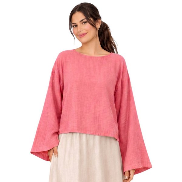 WENOR Schlupfbluse Damen Musselin Einheitsgröße – Oversize Sommerbluse 36-40 weite Fledermausärmel, luftig & locker – Baumwoll-Layering Sommerbluse