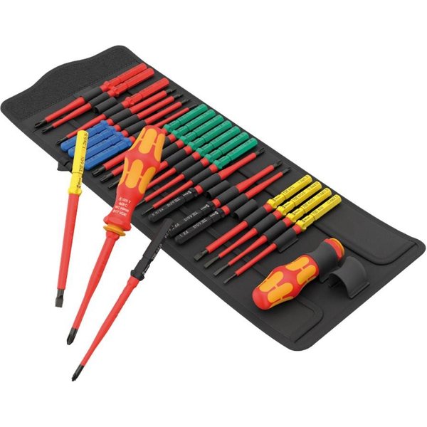 Wera Schraubendreher Kraftform Kompakt VDE Big Pack 1, (Set, 26-tlg), Wechselklingen Set, 2x Kraftform Handhalter 817 in robuster Falttasche