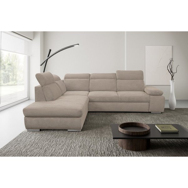 WERK2 Ecksofa Alicante Kopfteilverstellung, Bett & Bettkasten, Cord, L-Form, bequem, Cord, L-Form, XXL, Schlaffunktion, Bettkasten