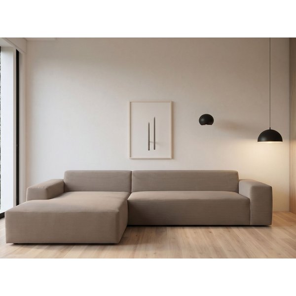 WERK2 Ecksofa Zeus-XL 311 cm breit, bequemes Mega-Sofa in L-Form, große Sitztiefe, Curvy-trend Cord Big-Sofa mit 210 cm XXL-Ottomane für 2 Personen