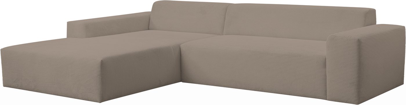 WERK2 Ecksofa Zeus-XL 311 cm breit, bequemes Mega-Sofa in L-Form, große Sitztiefe, Curvy-trend Cord Big-Sofa mit 210 cm XXL-Ottomane für 2 Personen – Bild 4 von 5