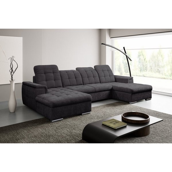 WERK2 Wohnlandschaft Napoli 330 x 174 cm, mit Bett & Bettkasten & Kopfteilverstellung, U-Form, XXL, Schlaffunktion, Bettkasten, verstellbare Kopfteile