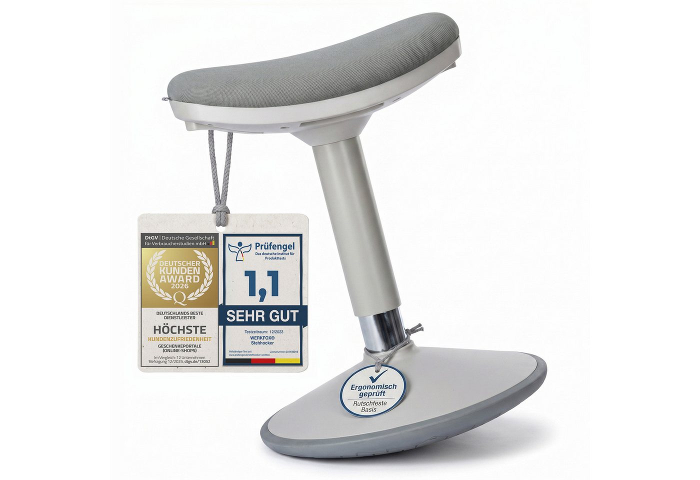 Werkfox Hocker Ergonomischer Schwinghocker höhenverstellbar für aktives Sitzen, Rutschfester Stehstuhl für Büro & Homeoffice – Bild 2 von 5