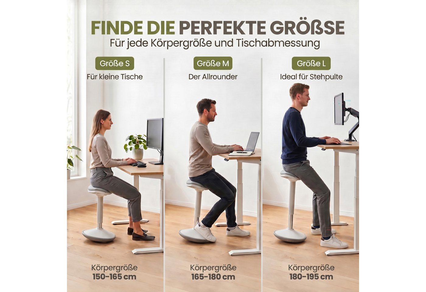 Werkfox Hocker Ergonomischer Schwinghocker höhenverstellbar für aktives Sitzen, Rutschfester Stehstuhl für Büro & Homeoffice – Bild 4 von 5