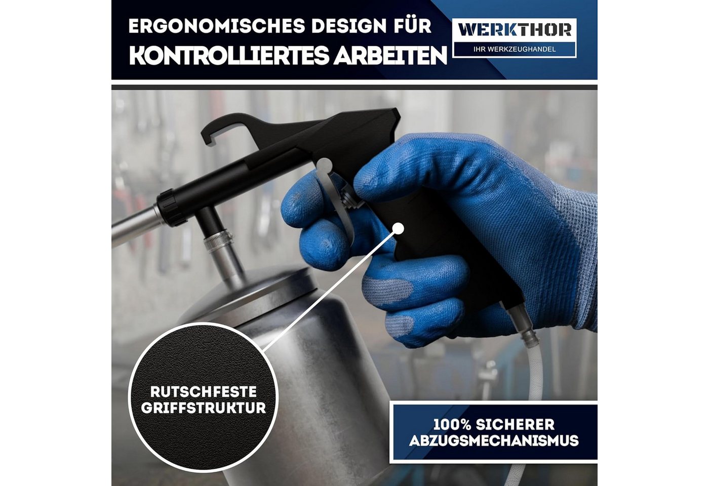 Werkthor Sandstrahlpistole Sandstrahlpistole Druckluft mit 1L Becher – Sandstrahlgerät 4-8 Bar – Bild 3 von 5
