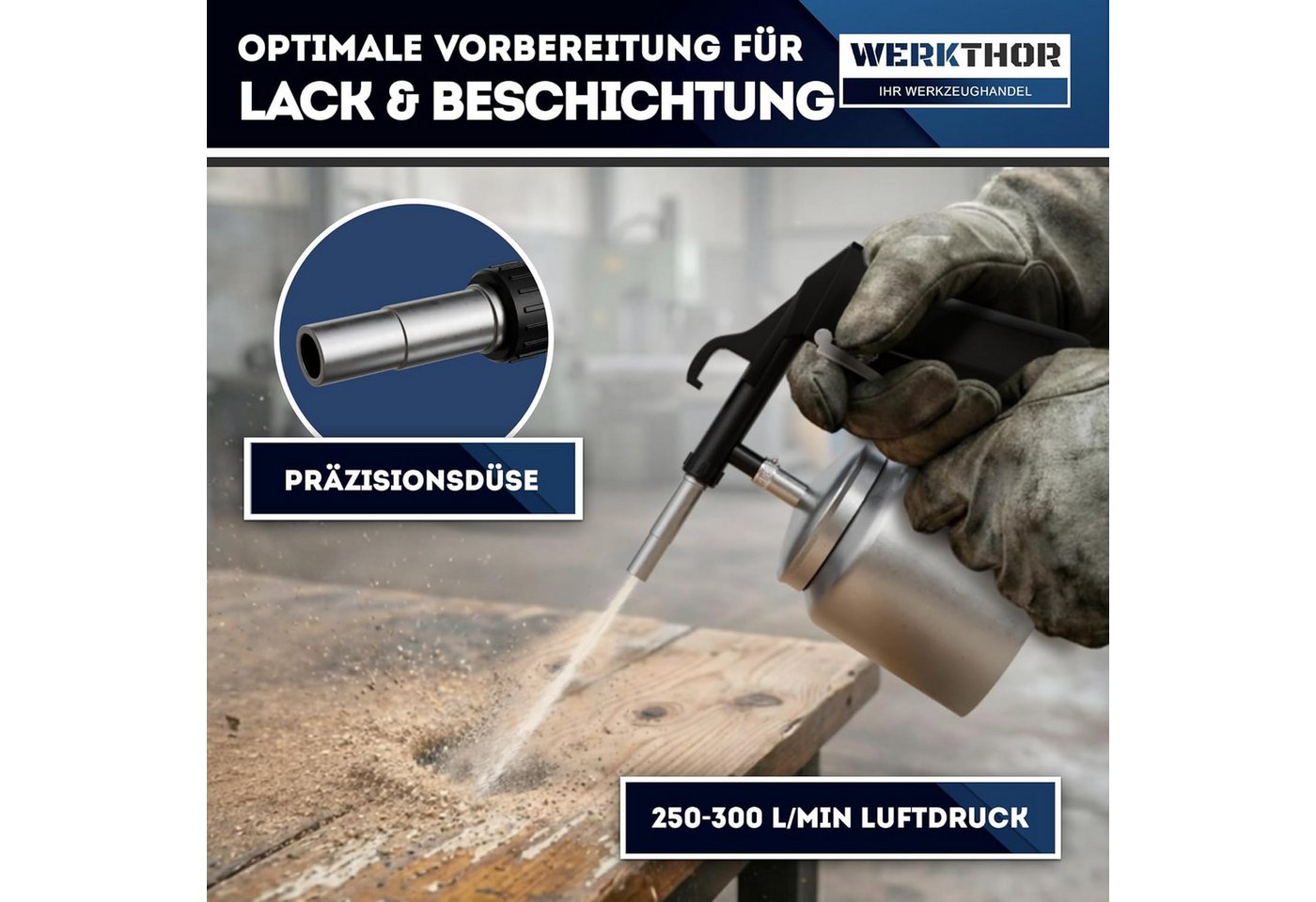 Werkthor Sandstrahlpistole Sandstrahlpistole Druckluft mit 1L Becher – Sandstrahlgerät 4-8 Bar – Bild 5 von 5