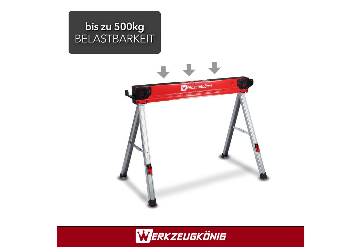 Werkzeugkönig Klappbock Arbeitsbock Gerüstbock, 500 kg max. Belastbarkeit, (2-St), platzsparend zusammenklappbar - rutschfeste Auflagefläche – Bild 4 von 5