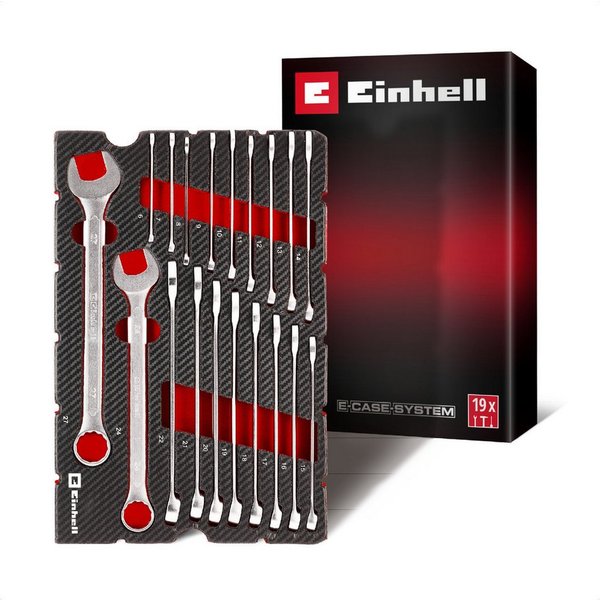 Einhell Werkzeugset Original Einhell Pad Gabelringschlüssel 19-tlg. (12-Kant-Profil, Chrom, (19-tlg), Original Einhell Pad Gabelringschlüssel 19-tlg. (12-Kant-P