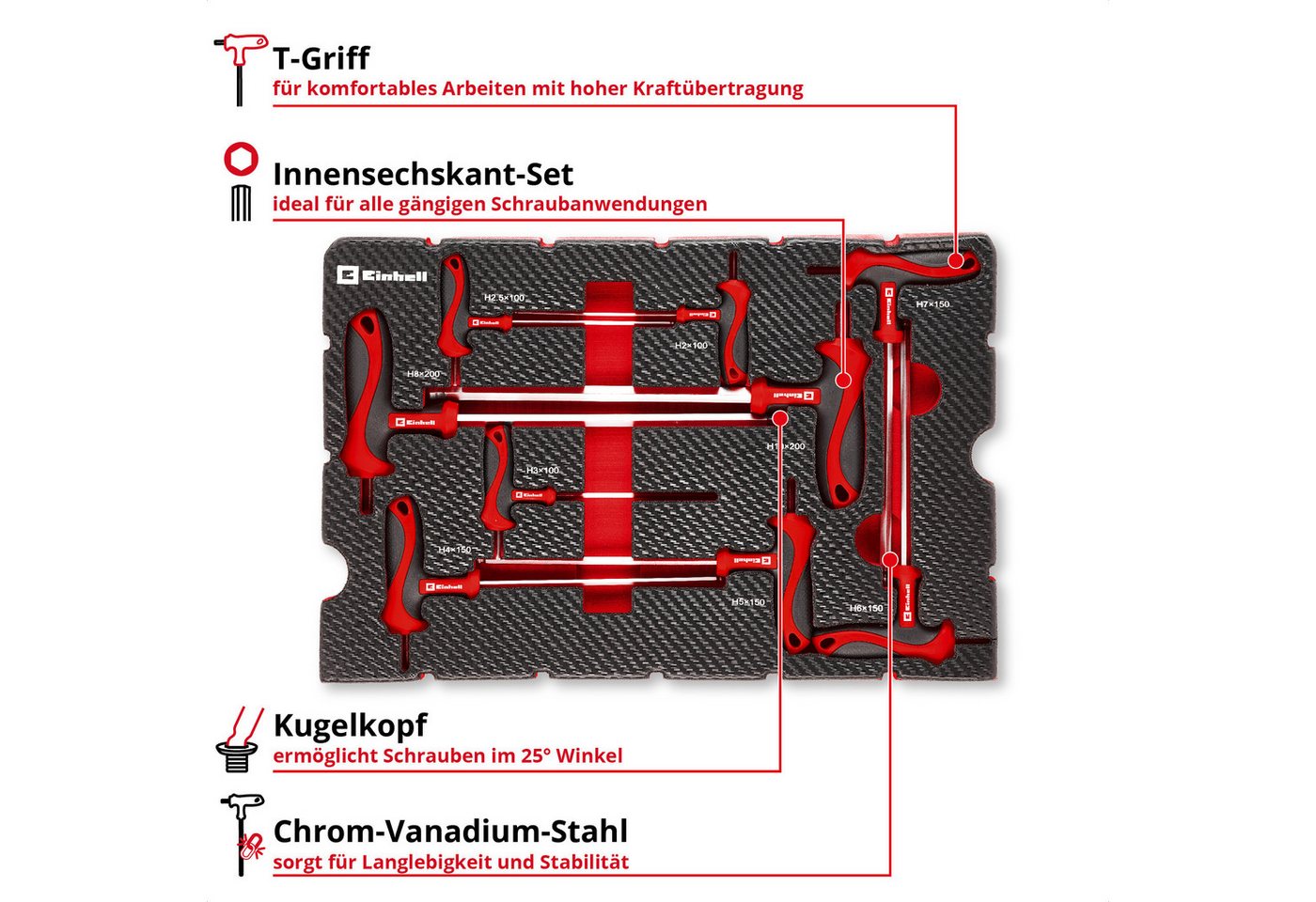 Einhell Werkzeugset Original Einhell Pad T-Griff-Schraubendreher 9-tlg. (Maschinen- & Fahr, (9-tlg), Original Einhell Pad T-Griff-Schraubendreher 9-tlg. (Maschi – Bild 4 von 5