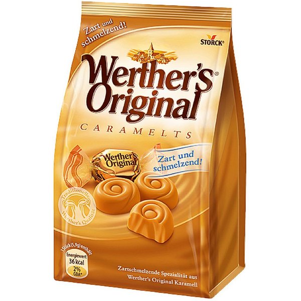Werther's Süßigkeit, Werthers Original Caramelts zart schmelzendes Karamell Konfekt 153g