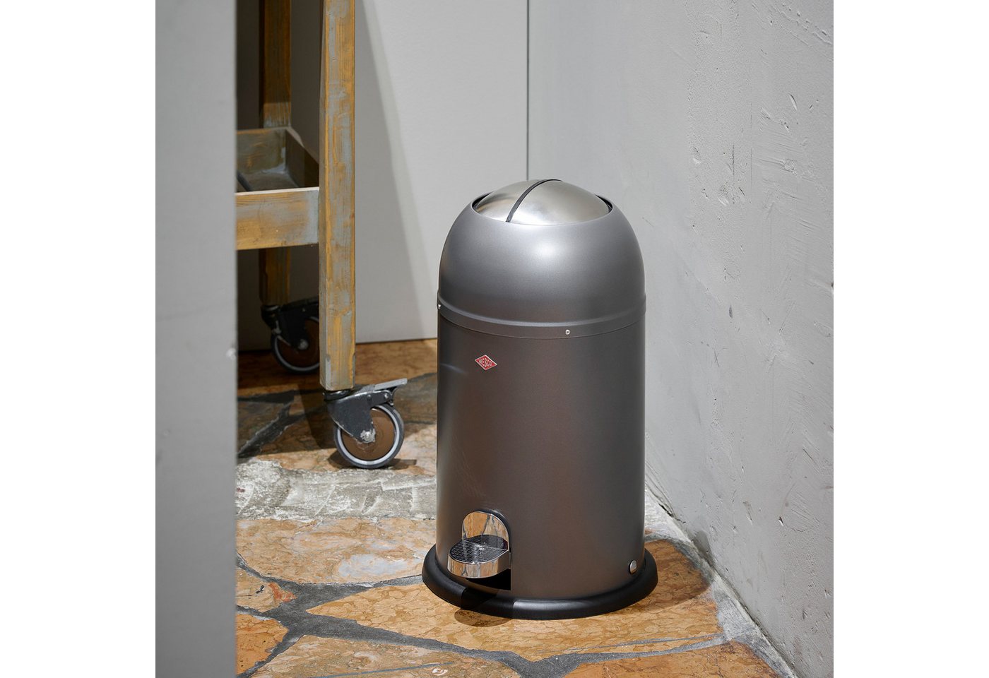 WESCO Mülleimer Kickmaster Junior Abfallsammler mit Dämpfer, mit Kunststoffeinsatz, Klappe, Fußtritt und Bodenring – Bild 2 von 5