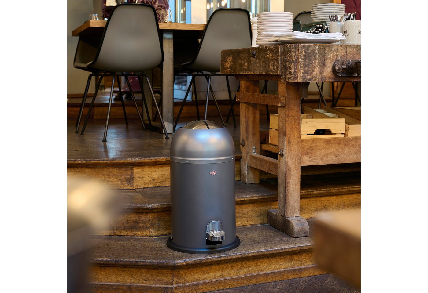 WESCO Mülleimer Kickmaster Junior Abfallsammler mit Dämpfer, mit Kunststoffeinsatz, Klappe, Fußtritt und Bodenring – Bild 3 von 5