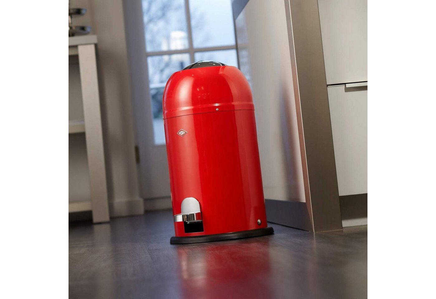 WESCO Mülleimer Kickmaster Junior Abfallsammler mit Dämpfer, mit Kunststoffeinsatz, Klappe, Fußtritt und Bodenring – Bild 5 von 5