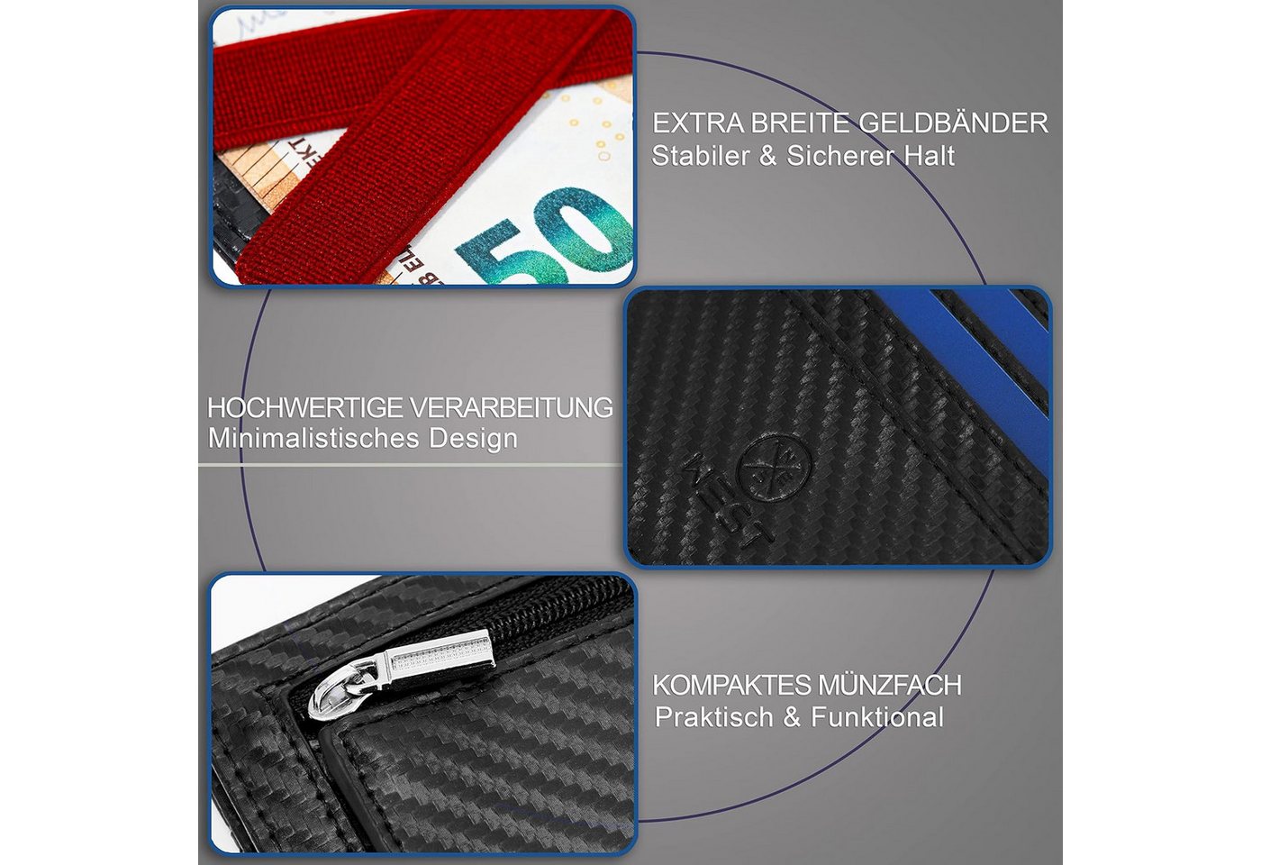 WEST Geldbörse - Magic Wallet mit Münzfach + Geschenkverpackung (magische Geldbörse kompakt & klein - Trick Geldbörse, extra Starke Geldbänder - dünne Geldbörse – Bild 3 von 5