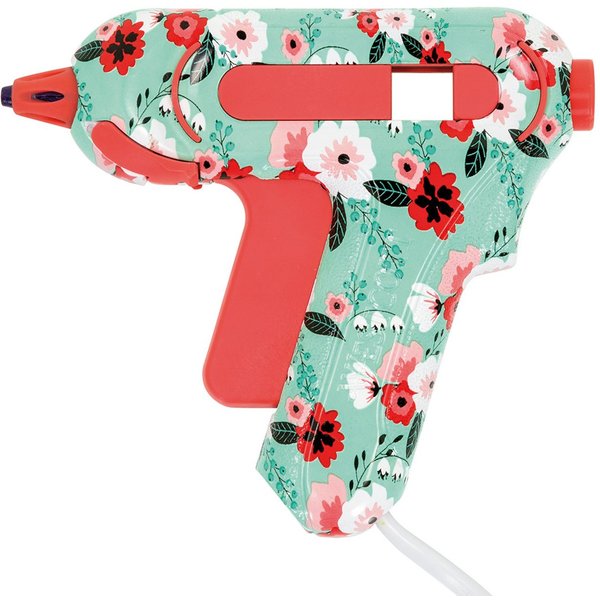 WESTCOTT Heißklebepistole Mini Floral, DIY Heißkleber inkl. 2 x Heißklebesticks, 1,4m Kabel, Non-Stick Düse mit Farbindikator
