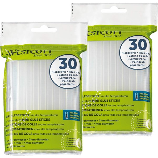 WESTCOTT Heißklebestift Heißklebesticks 7mm 60 Stück, Transp. Klebestifte für Heißklebepistole, (Vorteilspack, 60 St), Standardgröße 7 x 102mm
