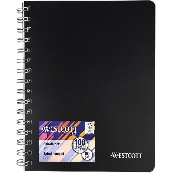 WESTCOTT Notizblock Spiralblock Notizbuch A5 kariert, 200 Seiten Ringbuch perforiert, Premium 80 g/m² Papier, Kunststoffcover
