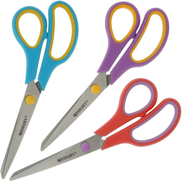 WESTCOTT Scheren-Set Easy Grip Scheren 3 Stück, Universalscheren 20,1cm mit Komfort-Griff, (Vorteilspack, 3-tlg), Extrascharfe & langlebige Edelstahlklinge