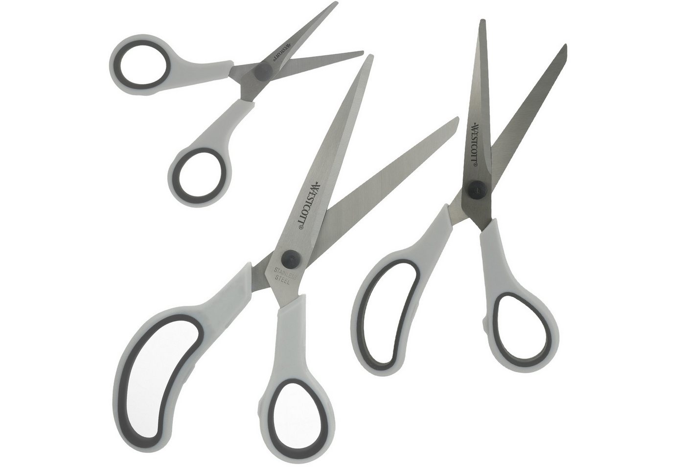 WESTCOTT Scheren-Set Easy Grip Scheren 3 Stück Grau, Universalscheren mit Komfort-Griff, (Vorteilspack, 3-tlg), Extrascharfe & langlebige Edelstahlklinge – Bild 3 von 5