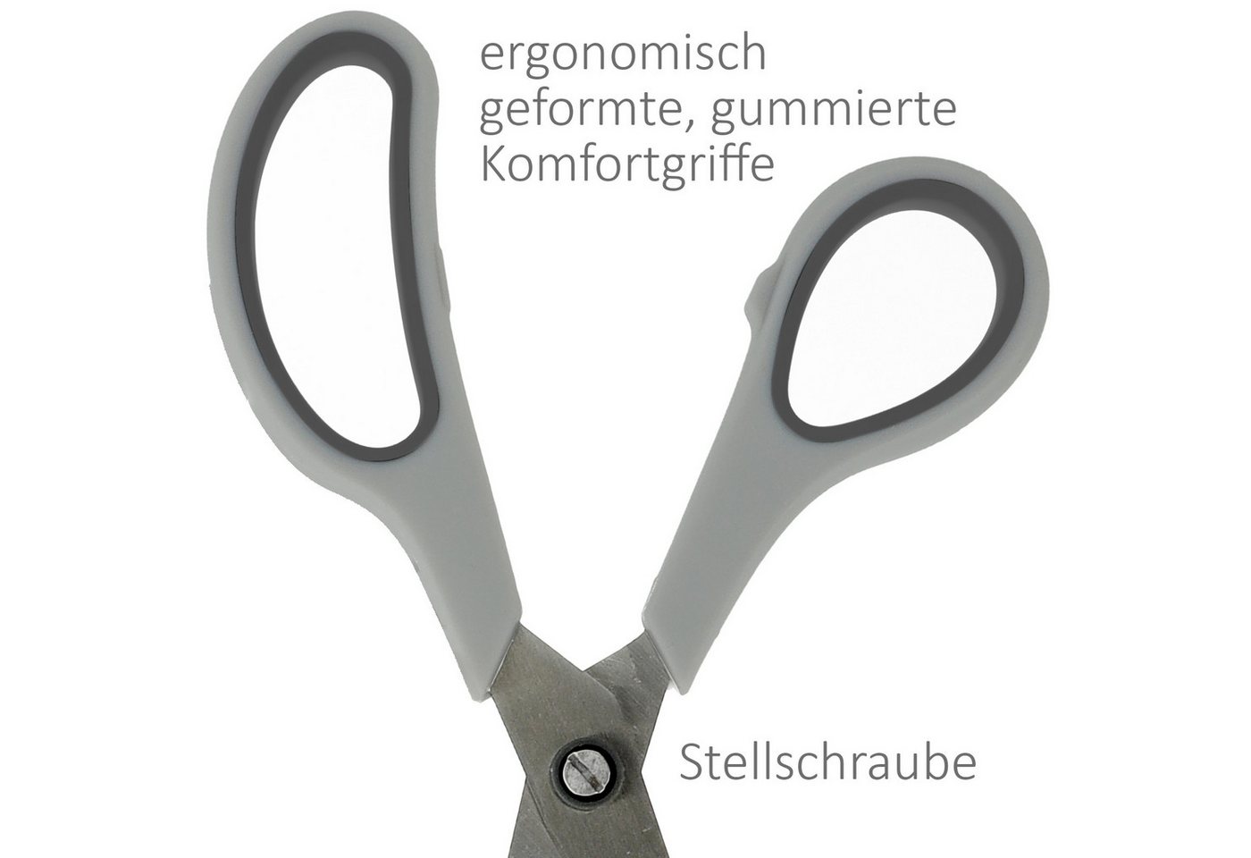 WESTCOTT Scheren-Set Easy Grip Scheren 3 Stück Grau, Universalscheren mit Komfort-Griff, (Vorteilspack, 3-tlg), Extrascharfe & langlebige Edelstahlklinge – Bild 5 von 5